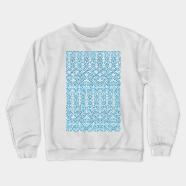 Ikat Lace in Pale Blue on Navy Crewneck Sweatshirt by micklyn